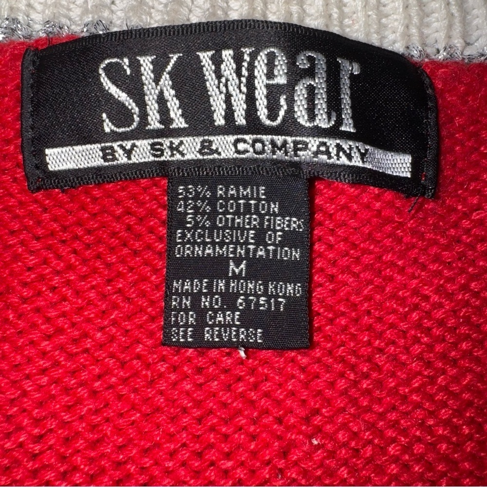 SK Wear Red Crest Cardigan Women’s Medium Varsity Style Jewel Button Sweater - Picture 4 of 8